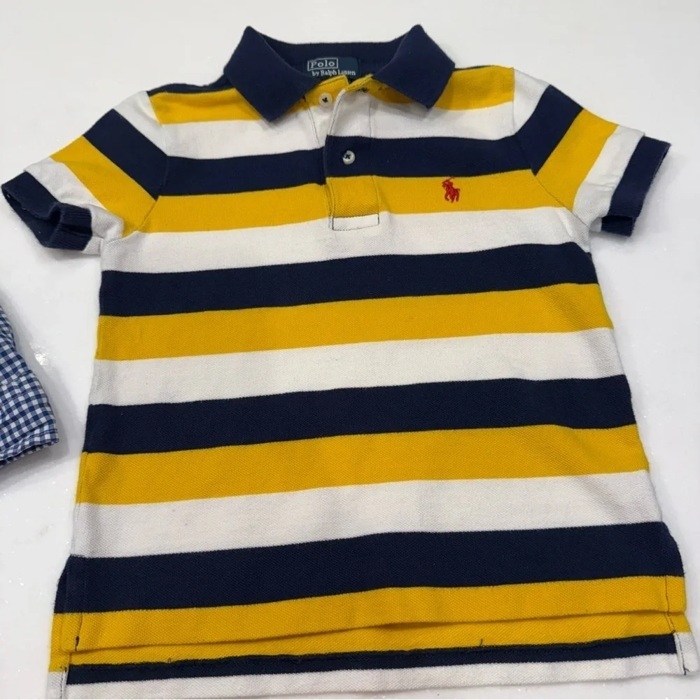 Ralph Lauren Boys 2 PCS Set Long Sleeve Check Shirt & Short Sleeve Polo Sz 3/3T